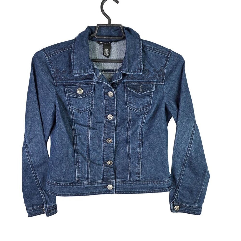 Womens Petite Baccini Blue Denim Jacket Stretch Fit Cotton Blend Button Up PM